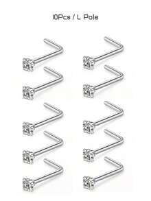 10/12/15 piezas Anillos para la nariz de acero inoxidable Tornillos Joyería de perforación 2mm Unisex Baja alergia Accesorios de perforación de la nariz, Adecuado para trabajo, escuela, citas, fiestas, uso diario - Plateado - Ver 7