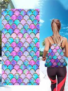 250gsm Ultra-Fine Fiber Quick-Drying Absorbent Colorful Mermaid Tail/Fish Scale Print 70*140cm Swimming Towel, Bath Towel, Beach Towel, Shawl, Seat Cushion, 1pc Or Oversized 90*180cm Bath Towel, Beach Towel, 1pc Summer Travel,Vacation Holiday Bathroom Decor Beach Essentials