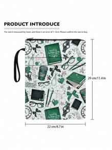1 Pc Green Book Theme Book Cover With Zipper, Soft Cover Book Protector, Book Sleeve, Book Jacket, Book Bag, Washable Book Pouch, Multi-Function Book Storage Bag, Suitable For School, Students, Teachers, Book Lovers