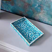 1 pieza Bandeja cuadrada de concha de perla, bandeja decorativa pintada a mano para almacenar maquillaje, joyas, bocadillos, postres, bebidas, pan, pasteles y artículos del hogar, accesorio de decoración de lujo nórdico