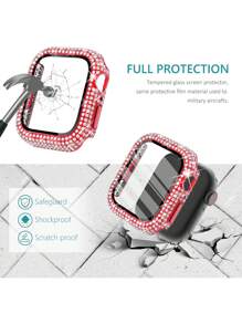 1 pieza Estuche con protector de pantalla de cristal templado antiarañazos y ultrafino con decoración de rhinestones brillantes en color rojo para hombres y mujeres, compatible con Series SE/1/2/3/4/5/6/7/8 de 38/40/41/42/44/45/46mm