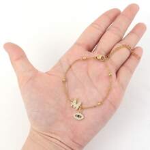 1 pièce Nouveau bracelet à chaîne en acier inoxydable doré avec zircones pavées, initiale œil, mode femme
