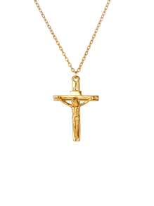 Colar com pingente de cruz cristã de Jesus, 1 peça, para mulheres e homens, correntes de aço inoxidável, gargantilha religiosa, joias, oração, presentes de batismo