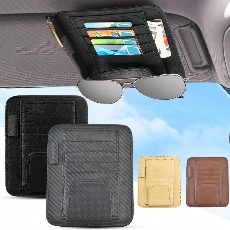 Car Sunshade Storage Bag, Sunglasses Holder Suitable For Car Sunshade PU, Car Interior Accessories Storage, Travel Document Holder Suitable For Car Glasses Clip Bag, Card Bag, ID Clip, Ticket, Business Card, Interior Storage Bag