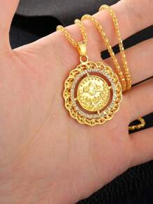 1 pièce Collier pendentif en forme de pièce de monnaie, bijou de mariée doré style Moyen-Orient
