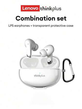 Lenovo 联想原装 LP5 蓝牙耳机带保护壳，半入耳式 5.3 立体声，高品质智能降噪，音乐、游戏，超长电池寿命，适用于智能手机、电脑的无线耳塞