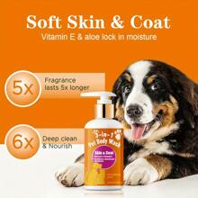 Shampooing pour animaux de compagnie 3-en-1 avec vitamine E - nettoie en profondeur et nourrit, élimine la saleté et l'huile, améliore la peau sèche et rugueuse de couleur beige clair, hydrate pour les chiens et les chats, utilisation quotidienne, formule nettoyante, ingrédients nourrissants