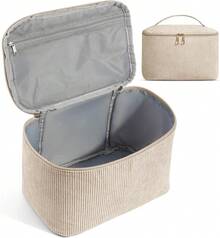 MAGEFY Bolsa de Maquillaje Con Asa Resistente y Cómoda Gran Capacidad Bolsa de Viaje Cosmetiquera Neceser Portátil para Muchas Ocasiones para Mujeres-Rosa - Beige - Ver 1