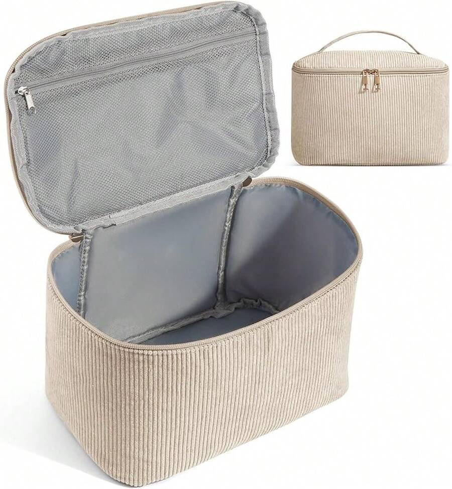 MAGEFY Bolsa de Maquillaje Con Asa Resistente y Cómoda Gran Capacidad Bolsa de Viaje Cosmetiquera Neceser Portátil para Muchas Ocasiones para Mujeres-Rosa - Beige - Ver 1