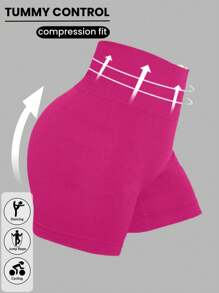 1pc Women's Seamless High Waisted Solid Color Knit Sports Shorts, Yoga Training & Cycling Shorts, Comfortable Breathable Fashion Activewear