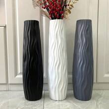 Jarrón alto de pie grande, de plástico de imitación de cerámica, blanco y negro, de estilo europeo, para arreglos florales secos y decoración del salón. Jarrón cilíndrico retro clásico, resistente, de varios colores, decoración de sobremesa para sala de estar, sin necesidad de baterías
