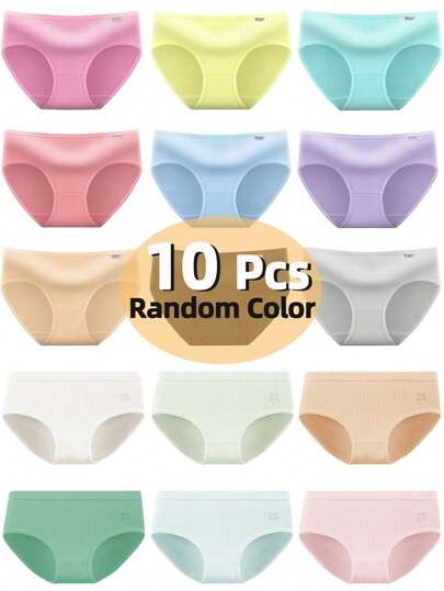 10 peças de calcinhas triangulares minimalistas de poliéster de cores aleatórias para mulheres jovens