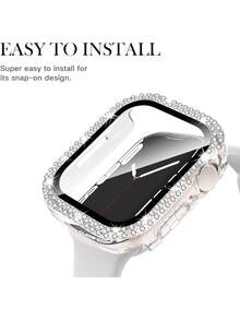 1pc Unisex Transparent Shiny Crystal Rhinestone Decorative Fashionable Anti-Drop Ultra-Thin Tempered Glass Screen Protector, Compatible With Apple Watch Case 38/40/41/42/44/45/46/49mm, Suitable For Apple Watch Series Ultra/SE/11/10/9/8/7/6/5/4/3/2/1, Smart Watch Accessory - Clear - View 8