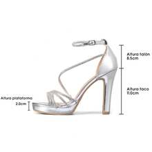 WEIDE Sandalias con tacón alto y delicados cristales, perfectas para eventos formales - Plateado - Ver 5