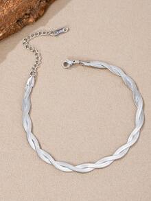 MONALLY 1条优雅不锈钢编织链银色脚链，女士友谊生日礼物，适合夏季度假、旅行、海滩、派对等场合。 - 銀色 - 查看 4