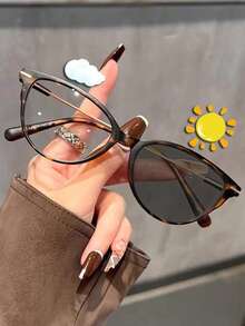 1副女士复古变色眼镜，猫眼框，透明镜片，时尚眼镜，PC和合金材质，小巧窄框，女士简约全框PC镜片眼镜，四季皆宜