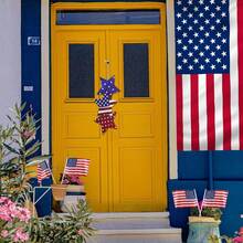 1 Stück 4. Juli hängender Tür Schild aus Holz, doppelseitig, patriotischer Türhänger, 4. Juli patriotische Sterne, USA Sterne, Veranda Schilder, Wandbehang, Memorial Day Hänger für Heim-Dekoration