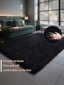 1 pieza Alfombra de área rectangular negra de lujo con pelo largo, estilo nórdico minimalista para sala de estar o dormitorio, alfombra suave y cómoda de moda adecuada para uso en interiores en todas las estaciones.