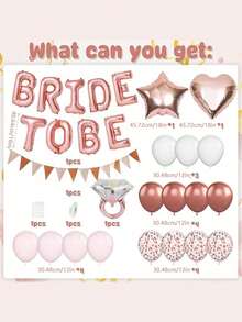 玫瑰金单身女士派对装饰，告别单身派对气球装饰，粉白玫瑰金五彩纸屑气球和钻石戒指星形心形气球，适合告别单身派对、订婚派对和婚礼。 - 玫瑰金 - 查看 2