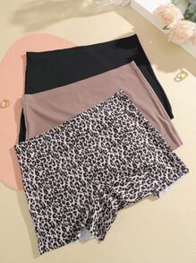 3pcs Women's Casual Gothic Style Fabric Leopard Print Low Waist Briefs, Versatile For All Seasons