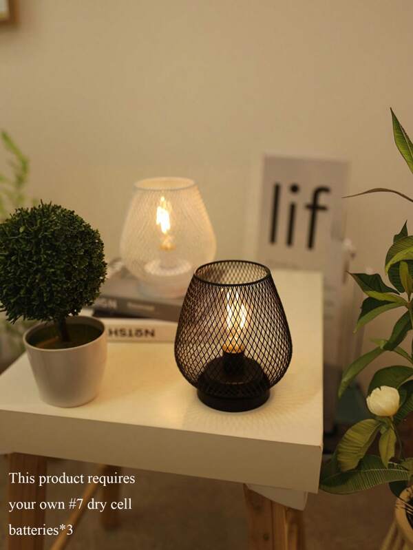 1 Piece Black/White Birdcage Decorative Table Lamp, Iron Body, Push Button Switch, Battery Operated (Batteries Not Included), Includes T45 Bulb - Warm White Light, Suitable For Bedroom, Wedding, Party, Dining Room, Office Home Decoration, Outdoor LED Night Light, Valentine's Day