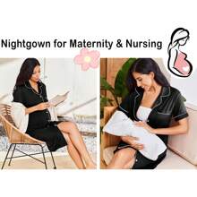 Nightgowns Women Button Down Sleepshirt Short Sleeve Nightshirt Boyfriend Nightdress S-