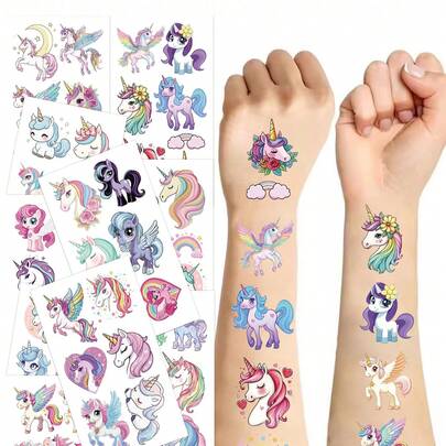 Cute Cartoon Unicorn Boys Girls Temporary Stickers, Waterproof Fake Body Painting Stickers, Rectangular, Lasts 2-5 Days, Funny Arms, Cartoon Fashion Y2k Stickers, Stationery Stickers, Children's Day, Easter Gifts , Back To School Gifts