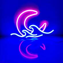 1 Stück Neon Mond und Meer Schild, Größe: ca. 29,5 x 18,5 cm (11,6 x 7,28 Zoll), USB Batterie Dual Use, Sonnenaufgang Sonnenuntergang Neonlicht, Mondlicht Neonlicht, Dämmerungswellen LED Zimmer Dekoration Wandschild, Anime Neon Mond Wanddekor für Bar, Nachtclub, Café, Hotel, Garage, Schlafzimmer, Geburtstagsparty