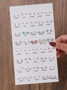 40pcs/80pcs/160pcs Studded Snowflake, Butterfly, Heart, Starfish, Star, Crown Design Earrings Set, Suitable For Women's Daily Wear, Weddings, Banquets, Parties, Gifts - Multicolor - View 17