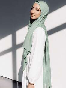 Bộ 2 chiếc/bộ Jersey Hijab & Undercap phù hợp, vải Modal thoáng khí và thoải mái màu trơn, 1 mũ Hijab ống + 1 khăn Hijab Modal nhẹ, thích hợp để mặc hàng ngày - Đậu xanh - Xem 4