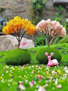 12pcs Micro Landscape Simulation Trees,Miniature Artificial Cherry Blossom Tree, PVC Artificial Greenery Decorations,Colorful Micro Garden Tree Flowers Plant For DIY Craft Fairy Gardens Terrariums, Glass Containers Garden Room Decor, Home Decor - Multicolor - View 5