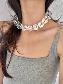 1 pieza Collar grande transparente de verano con cuentas, material de resina, diseño simple y exagerado, adecuado para mujeres, regalos y uso diario - Marrón A - Ver 1