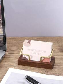1 个卡片存储名片夹，简易桌面架子山毛榉木卡片展示架胡桃木金属木制卡片夹，家庭办公用品，节日圣诞卡片展示架 - 彩色 - 查看 4