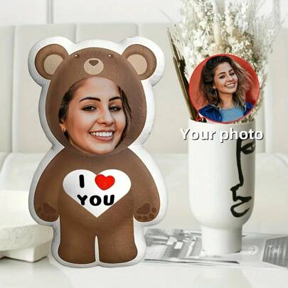 1pc Customized Unique Bear Plush Pillow - Creative Novelty Gift, Suitable For Home Decor, Christmas Gift, Thanksgiving Gift, Holiday Decoration, Valentine's Day Gift, Wedding, Birthday Gift, Women's Gift, Anniversary Gift