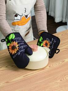 2pcs Sunflower Pattern Kitchen Oven Mitts & Pot Holders Set, Baking And Cooking Accessories - Sunflower - View 3
