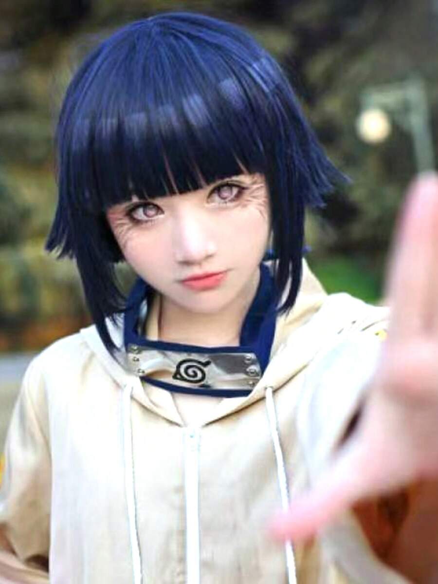 18 Inch Short Dark Blue Straight Cosplay Party Wigs With Bangs For Cosplay Or Party - Navy Blue - View 1