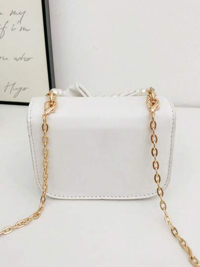 Mini Size Girls Bow & Pearl Decor Chain Crossbody Bag & Coin Purse