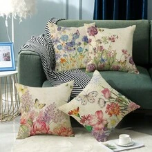 The Best-Selling Spring Butterfly And Flower Series Pillowcase 4-Piece Set, Polyester Short Plush Sofa Cover (Without Pillow Core)