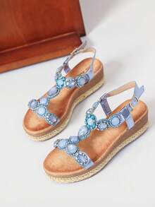 Women's Fashion Wedge Sandals - Blue - View 2