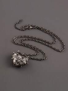 1pc Unique Punk Style Stainless Steel Silver-Tone 3D Rivet Heart Pendant Necklace, Men's Party Accessory Choice - Heart - View 4