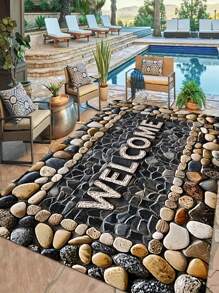 1/2pcs Welcome Home Pebble Printed Pattern Floor Mat - Non Slip Floor Mat, Suitable For Indoor/Outdoor Use, Perfect For Entranc Mats, Kitchen Mats, Laundry Room Mats, Bathroom Mats, Living Room Mats, Etc., Washable Area Mats
