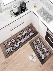 1/2pcs Welcome Home Pebble Printed Pattern Floor Mat - Non Slip Floor Mat, Suitable For Indoor/Outdoor Use, Perfect For Entranc Mats, Kitchen Mats, Laundry Room Mats, Bathroom Mats, Living Room Mats, Etc., Washable Area Mats