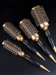 1支专业保温圆梳，陶瓷涂层铝制梳筒 - 沙龙级卷发梳，耐热梳齿，适用于吹干、卷发、顺滑和造型，梳子，美发梳，发型师，美发工具，美发产品，后梳，梳子，卷发产品，圣诞节，美发 - 金色 - 查看 4