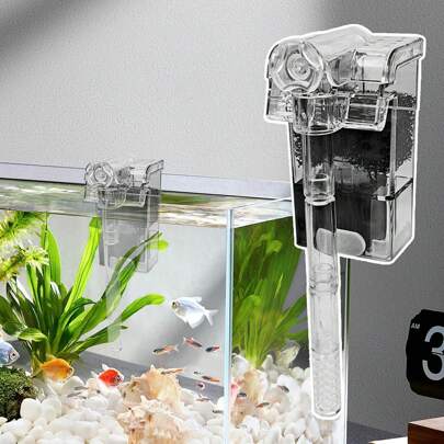 Filtro de acuario de 5 galones, con dispositivo de succión de la superficie del agua, filtro silencioso pequeño para pecera, filtración biológica y flujo de agua ajustable, diseño de cascada para aumentar el oxígeno, filtro montado en pared con fuente de alimentación USB