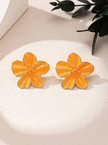 1pc Oil Drop Jelly Transparent Dangling Earrings With 5-Petal Flower & Marigold Shape, Elegant, High-Quality, Versatile Everyday Jewelry
