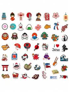 50 张日式海报贴纸，可爱卡通艺伎和达摩贴纸，防水 PVC 材质，适用于头盔装饰、汽车装饰、派对装饰、标签、自粘贴纸、剪贴簿、笔记本、手提电脑、行李箱、吉他、水瓶、手机壳、时尚装饰、办公室装饰 - 款式2 - 查看 9