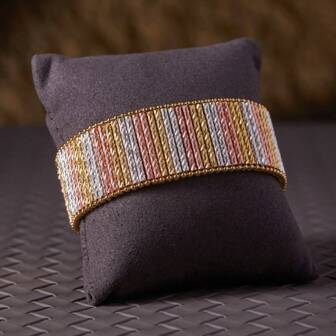 1pc Original Design Italian Crafted Faceted Copper Tube & Double Row Seed Bead Wide Bracelet, Suitable For Daily Wear And Party Occasions