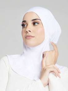 1pc Women Fashion Solid Color Chin Cover Overhead Cap Hijab Cap, Convenient Headwrap Full Coverage Muslim Prayer Casual Versatile Turban Scarves Breathable Elastic Neck Head Cover Instant Hijabs, Suitable For Daily Use All Seasons - Black - View 6