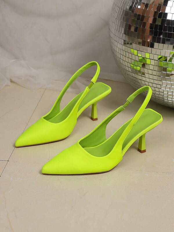 2025 Latest Women's Fashion High-End Neon Green Pointed Toe Hollow Out Stiletto High Heels, Women's Pumps - Pointed Toe, Smooth Ankle Strap, Suitable For Party, Daily Work And Fashionable Versatile Comfort