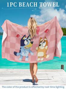 Bluey 1pc Bluey Beach Towel, Balloon And Bluey Pattern Swim Towel, Bath Towel, Fashion Style Beach Towel, Super Absorbent Bath Towel For Bathroom, Swimming, Fitness, Yoga, Soft And Comfortable Microfiber Towel, Lightweight And Portable, Wind And Sun Protection, Sandproof For Summer Travel, Vacation Holiday Bathroom Decor,Recommend Regular Sizes And Larger Sizes, (35*75cm Small Size Towel,150cm Or Above Recommended)